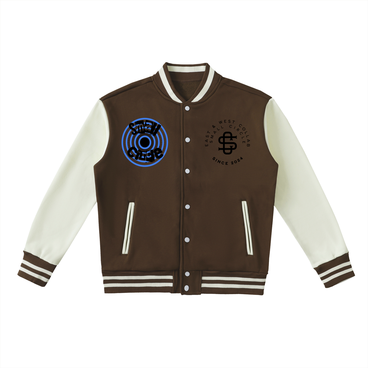 Brown Small Circle Fleeced Varsity Jacket